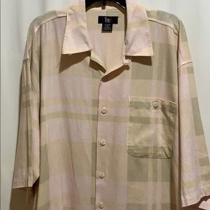 TRUST SPORT SHIRT LINEN/RAYON SZ XXL PEACH PLAID